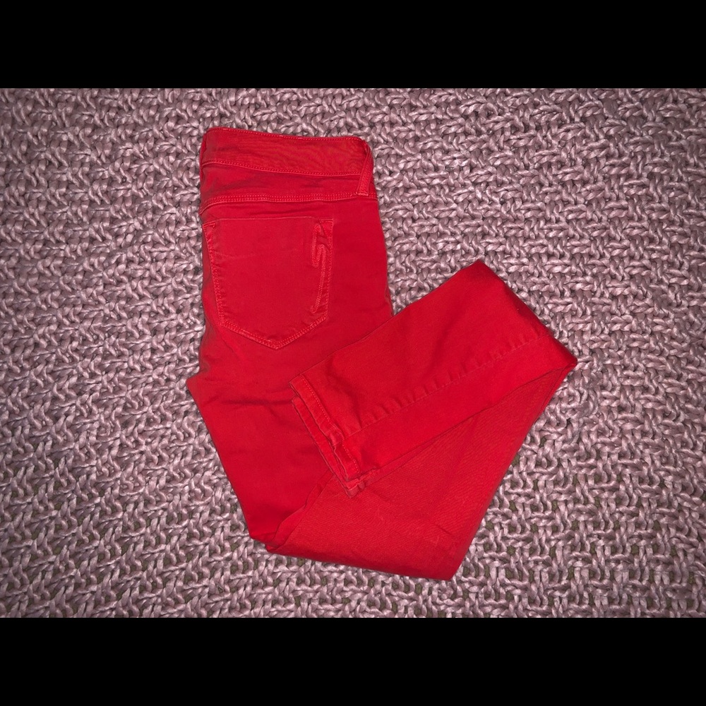 Red skinny jeans